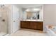 Primary bathroom with double sink vanity with cabinets and separate tub and shower at 105 Burlingame Ct # B, Mooresville, NC 28117