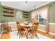 Inviting dining room with a wooden table set for six, adjacent to large window, and open shelving at 12421 Poplar Forest Dr, Charlotte, NC 28278