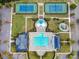 Bird's eye view of a community pool with tennis courts, clubhouse, and playground at 13923 Jacks Ln, Pineville, NC 28134