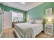 Cozy bedroom with light green walls, white bedding, and natural light from the window at 5431 Meadowcroft Way, Fort Mill, SC 29708