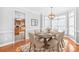 Elegant dining room showcases a bay window and decorative chandelier at 7925 Tottenham Dr, Harrisburg, NC 28075