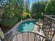 Backyard pool and patio with stone surround at 8416 Highgrove St, Charlotte, NC 28277