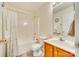 Bright bathroom featuring a shower-tub combo, toilet, and single sink vanity at 1505 Andora Dr, Rock Hill, SC 29732