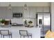 Modern kitchen featuring gray cabinets, stainless steel appliances, and a white backsplash at 7012 Matz Way, Charlotte, NC 28269