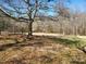 Large backyard with mature trees and rustic wooden fence on a sunny day at 10843 Caroline Acres Rd, Fort Mill, SC 29707