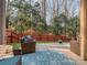 Inviting patio area with wicker furniture, blue accent pillows, and outdoor rug perfect for relaxing and entertaining at 1708 Royal Gorge Ave, Charlotte, NC 28210