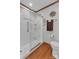 Bathroom featuring glass shower door, and nautical themed decor on the freshly painted walls at 218 Countryside Rd, Kings Mountain, NC 28086
