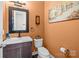 Charming powder room with stylish vanity, black fixtures, and an artistic, vibrant design at 3549 Sandy E Trl, Fort Mill, SC 29707