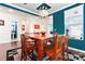 Modern dining room with wainscoting, turquoise paint, modern light fixture, and seating for six at 1195 Cavalier Ln, Rock Hill, SC 29730