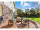 Brick patio featuring seating, a table, and views of the backyard at 1626 Beverly Dr, Charlotte, NC 28207