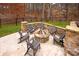 A cozy backyard fire pit area with stone accents, surrounded by Adirondack chairs for outdoor gatherings at 2007 Fernhurst Ter, Matthews, NC 28104