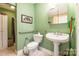 Bathroom featuring a toilet, pedestal sink and accessible grab bars at 2455 Wellridge Rd, Chester, SC 29706