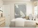 Bright bedroom featuring neutral tones, a large abstract artwork, and a window with blinds at 5710 Olive Beach Rd, Kannapolis, NC 28081