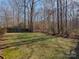 Grassy backyard with a wooden fence and many bare trees at 8527 Conner Ridge Ln, Charlotte, NC 28269