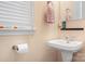 Bright bathroom featuring a pedestal sink, toilet paper holder, and large mirror at 105 Easy St, Mooresville, NC 28117