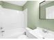 Clean bathroom with a shower-tub combo, white fixtures, and a modern vanity at 1203 Northwoods Dr, Kings Mountain, NC 28086
