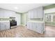 Efficient kitchen with light gray cabinets, modern stainless appliances, and laminate flooring at 1203 Northwoods Dr, Kings Mountain, NC 28086