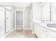 Bathroom featuring a glass-enclosed shower, modern vanity, and tile flooring at 1240 Cottage Green Dr # 0132, Monroe, NC 28112