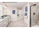 Modern bathroom featuring double vanity sinks and a glass-enclosed shower at 3022 Bramble Hedge Rd # 3269, Indian Trail, NC 28079