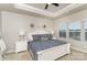 Comfortable main bedroom with trey ceiling, a large window and decorative wall art at 2061 Dornoch Rd, Fort Mill, SC 29708