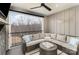 Relaxing outdoor patio with comfortable seating, a ceiling fan, and a view of the natural surroundings at 2061 Dornoch Rd, Fort Mill, SC 29708