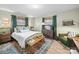Inviting bedroom with a cozy bed, wood accents, a comfy armchair and large windows at 404 Plaza Dr, Harrisburg, NC 28075