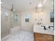 Luxurious bathroom featuring a glass-enclosed shower, double vanity, and elegant finishes at 558 Edmunds Ln # 41, Clover, SC 29710
