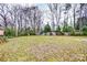 Backyard with picnic table and partial view of home, fenced in with large shady trees at 9534 Markus Dr, Mint Hill, NC 28227
