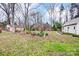Large grassy backyard with a utility shed and garden features at 9534 Markus Dr, Mint Hill, NC 28227