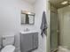 Bathroom with tile flooring, modern vanity and a stall shower at 114 Joe Teague Rd, Hickory, NC 28601
