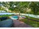 Inviting backyard pool with wooden deck and privacy fence surrounded by lush greenery at 142 Wilson Ne St, Concord, NC 28025