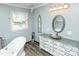 Elegant bathroom featuring a freestanding tub, unique vanity, and stylish accents at 142 Wilson Ne St, Concord, NC 28025