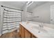 Clean bathroom with double sinks, shower, and large mirror at 257 Notable Ln, Rock Hill, SC 29732