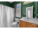 Bathroom with a walk-in shower with curtains, window and vanity sink at 3208 Fifth Baxter Xing, Fort Mill, SC 29708