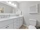 Bathroom featuring double sinks with white cabinets and a large mirror at 3350 Bonneville Dr, Charlotte, NC 28205