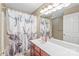 Bathroom showcasing a vanity, a long mirror, and a shower with a whimsical curtain at 10615 Persimmon Creek Dr, Mint Hill, NC 28227