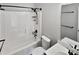 Cozy bathroom featuring a shower-tub combo, a toilet, and a vanity with a framed mirror at 1419 Deer Forest Dr, Fort Mill, SC 29707