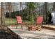 Outdoor patio with two chairs and a fire pit, framed by a wrought iron fence at 407 E Talleyrand St, Monroe, NC 28112