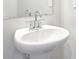 This bathroom includes a classic white pedestal sink with chrome hardware and a modern mirror at 410 Luna Ln, Shelby, NC 28152