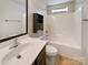 Functional bathroom featuring a vanity, toilet, and bathtub/shower combo, providing essential amenities at 4906 Lynn Lee Cir, Charlotte, NC 28269