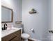 Modern powder room with floating shelves, decorative mirror, and elegant vanity at 629 Gants Rd, York, SC 29745