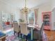 Dining room with a wood table, upholstered chairs, a chandelier, and a floral rug with a china cabinet at 638 Forest Ln, Rock Hill, SC 29730