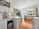 Well-lit kitchen with grey cabinets, stainless steel appliances, and hardwood floors at 638 Forest Ln, Rock Hill, SC 29730