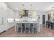 Modern kitchen featuring a waterfall island, pendant lighting and floating shelves for added charm at 1711 Brook Rd, Charlotte, NC 28205