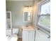 Well-lit bathroom featuring a vanity, toilet and linen closet at 601 Carole Ln, Charlotte, NC 28214