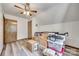 This bedroom is currently staged with packed boxes but boasts a ceiling fan at 6688 Pine Forest Dr, York, SC 29745