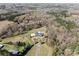 An aerial shot of the property showing the house, yard, driveway, pool, and surrounding trees at 1030 Hurley School Rd, Salisbury, NC 28147