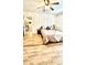 Bright bedroom with wood-look floors and wall trim detail, and view of hallway beyond at 4342 Valeview Ln, Charlotte, NC 28269