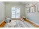 Cozy bedroom with natural light, featuring plush toys, decor, and a decorative rug over cork flooring at 105 Partridge Bluff Ne Dr, Concord, NC 28025