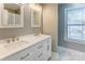 Bright bathroom featuring double sinks, modern gold fixtures, and a well-lit vanity with matching mirrors at 248 Kerr Nw St, Concord, NC 28025
